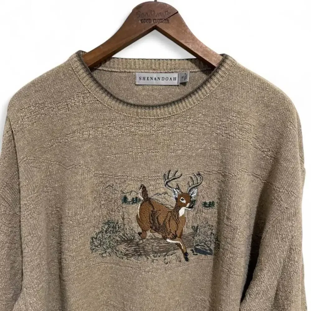Vintage Shenandoah Tan Buck Deer Graphic Crewneck Sweater XL